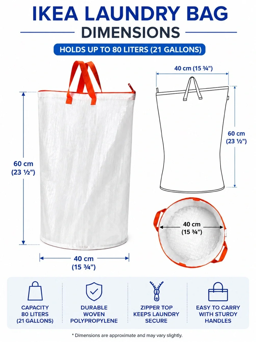 IKEA White Laundry Bags with Orange Handles - Set of 2